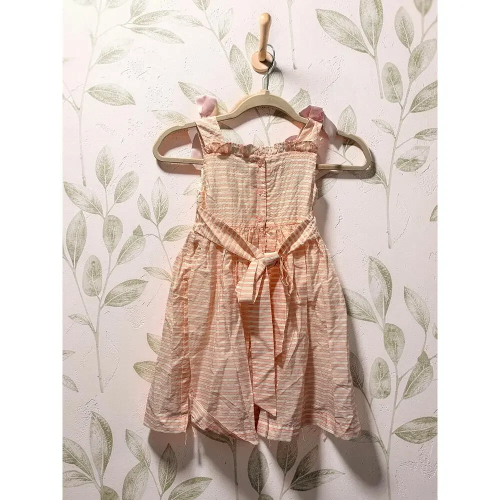 Pettigirl Girls Dress Size 5 Pink Stripe Smocked Bow 100% Cotton NWT Boutique